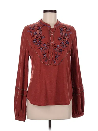Pre-owned Free People Long Sleeve Blouse In Burgundy