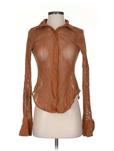 Pre-owned Free People Long Sleeve Blouse In Brown