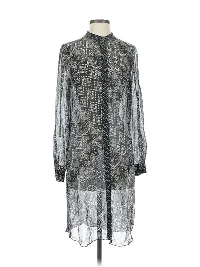 Pre-owned Bcbgmaxazria Sleeveless Silk Top Gray Graphic Pattern Mock Neckline Tops