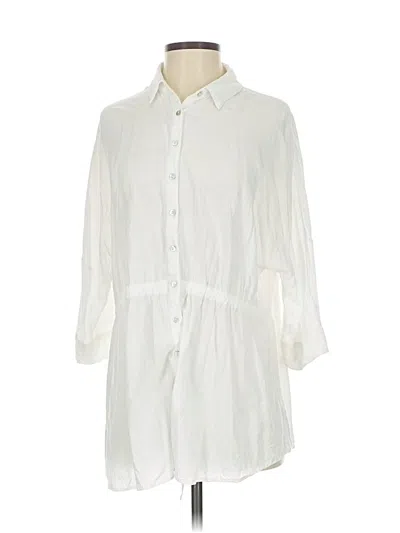 Pre-owned L*space 3/4 Sleeve Button Down Shirt In White
