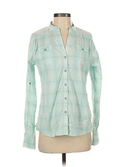Pre-owned Athleta Long Sleeve Button Down Shirt In Blue