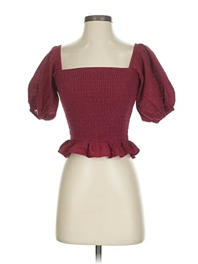 Pre-owned Fashion On Earth Short Sleeve Top Burgundy Square Neckline Tops