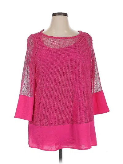 Pre-owned Nina Leonard 3/4 Sleeve Blouse In Pink