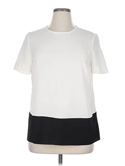 Pre-owned Ellen Tracy Short Sleeve Top Ivory Color Block Pattern Mock Neckline Tops In White