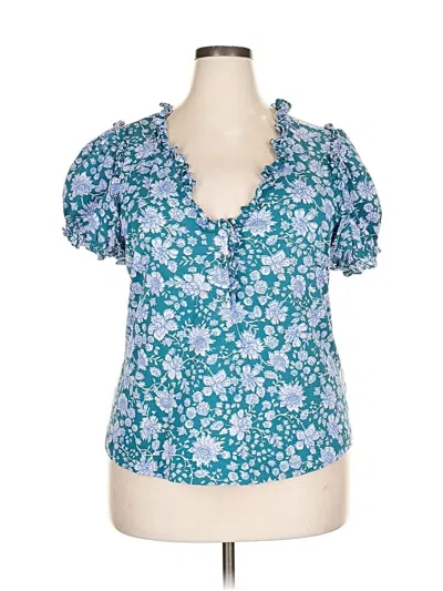 Pre-owned Maeve By Anthropologie Short Sleeve Blouse In Blue