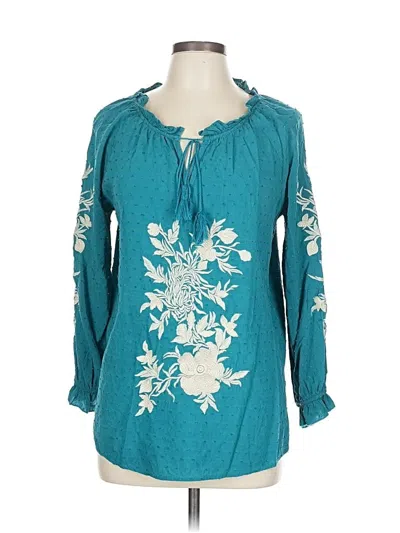 Pre-owned Solitaire Long Sleeve Blouse In Blue