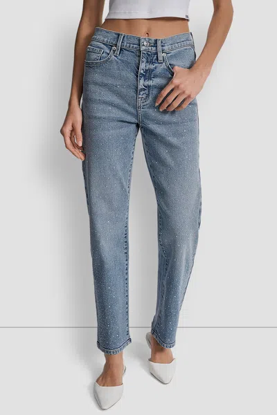 Dkny Women's High Rise Classic Straight With Mixed Embellishment In Blue