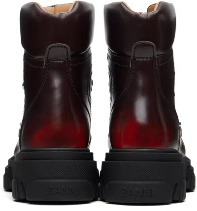 Ganni Burgundy Cleated Mountain Boots In Brown