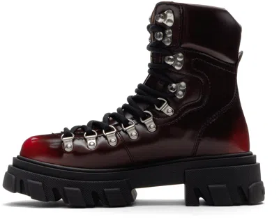 Ganni Burgundy Cleated Mountain Boots In Brown