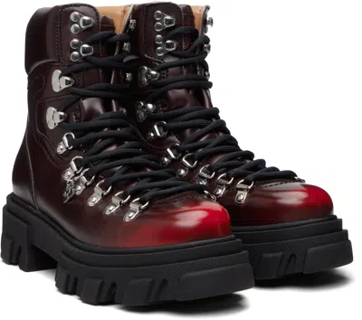 Ganni Burgundy Cleated Mountain Boots In Brown