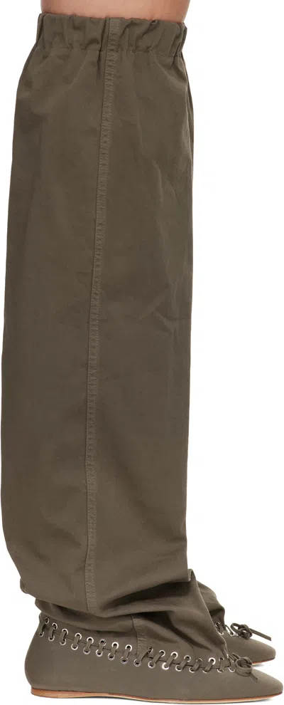 August Barron Khaki Level Flat Thigh High Tall Boots In Green