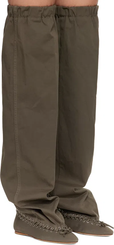 August Barron Khaki Level Flat Thigh High Tall Boots In Green