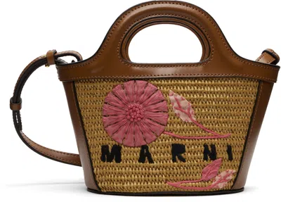 Marni Brown & Beige Tropicalia Micro Tote In Pattern
