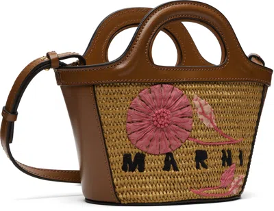Marni Brown & Beige Tropicalia Micro Tote In Pattern