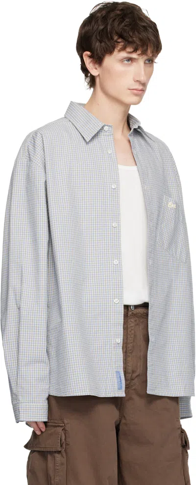 Erl Beige Shirt With Logo Embroidery On The Front And All-over Check Motif In Cotton Man In Gray
