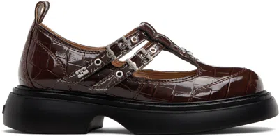 Ganni Brown Everyday Butterfly Mary Jane Loafers In Brown