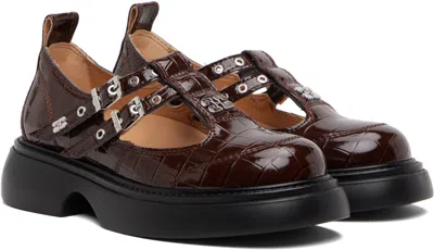 Ganni Brown Everyday Butterfly Mary Jane Loafers In Brown