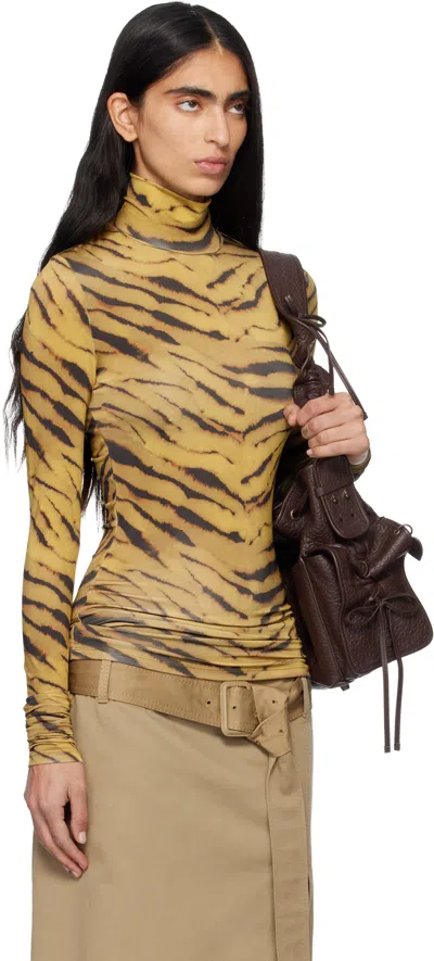 Ganni Printed Turtle Neck Sweater In Brown