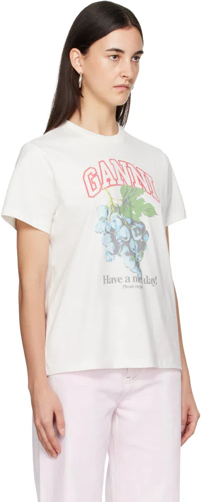 Ganni Off-white Basic Cotton Jersey Grapes Relaxed T-shirt In White