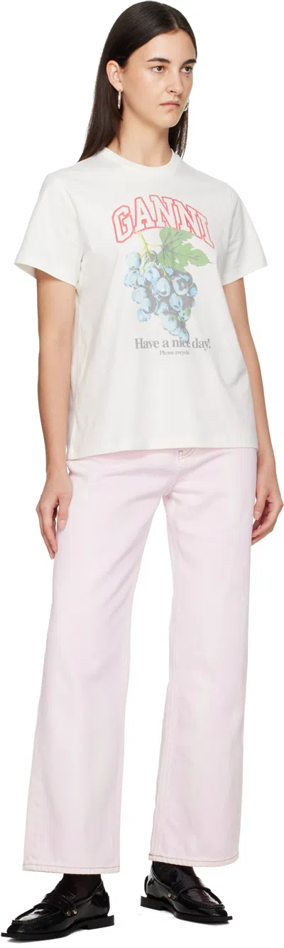 Ganni Off-white Basic Cotton Jersey Grapes Relaxed T-shirt In White