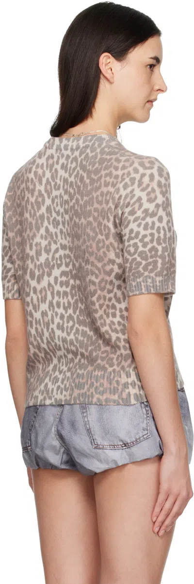 Ganni Leopard Wool T-shirt In Brown