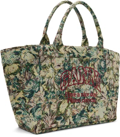 Ganni Jadeite Xxl Reversible Tapestry Shopper Tote Bag In Blue