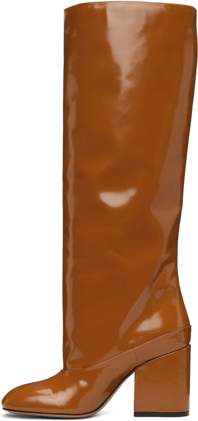 Marni Brown Leather Trunkaroo Knee-high Tall Boots In Brown