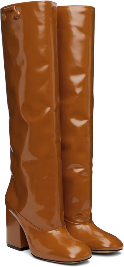 Marni Brown Leather Trunkaroo Knee-high Tall Boots In Brown