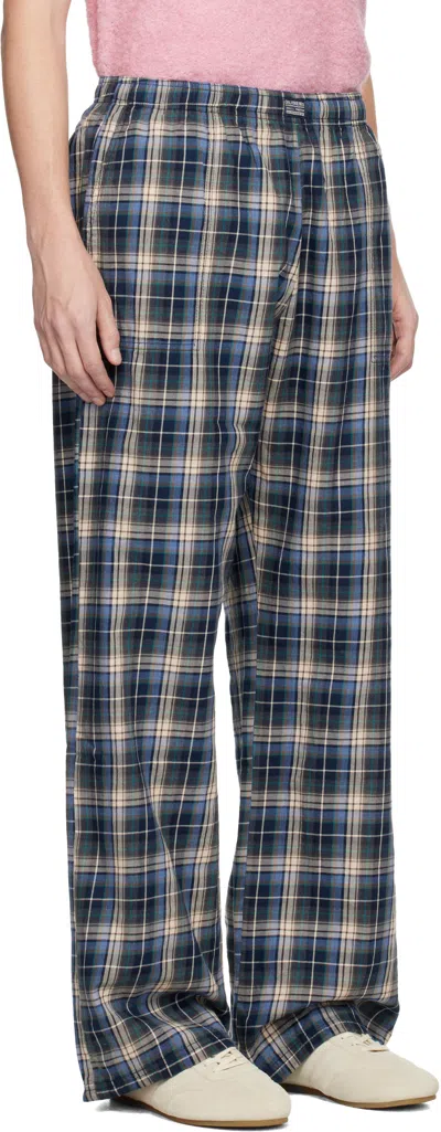Erl Navy Plaid Sweatpants In Blue