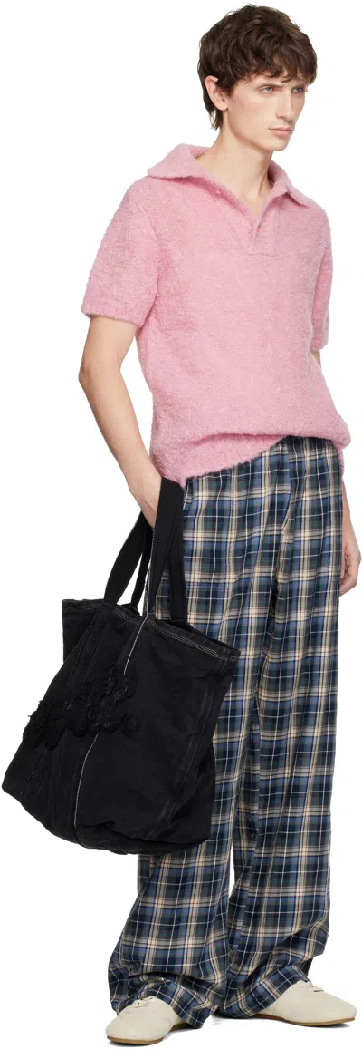 Erl Navy Plaid Sweatpants In Blue