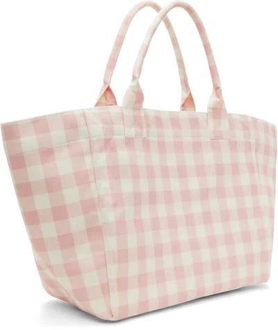 Ganni Pink & White Vichy Check Xxl Tote In Black