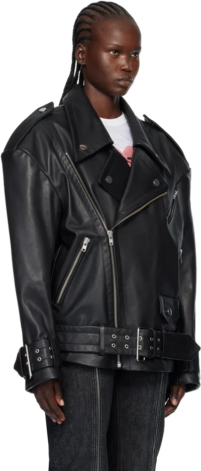 Vaquera Black Oversized Moto Leather Jacket In Black