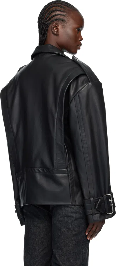 Vaquera Black Oversized Moto Leather Jacket In Black