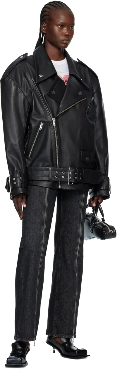 Vaquera Black Oversized Moto Leather Jacket In Black