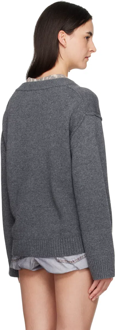 Ganni Gray Wool Mix V-neck Sweater In Gray