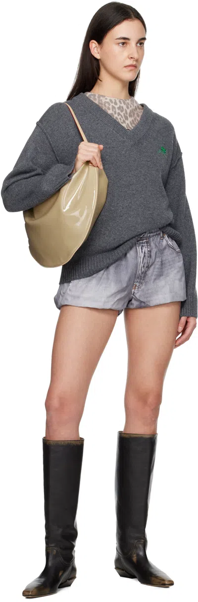 Ganni Gray Wool Mix V-neck Sweater In Gray