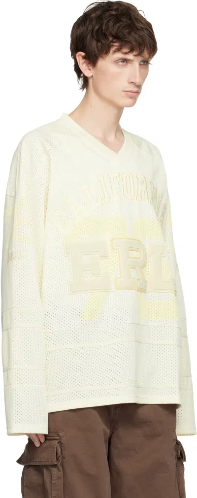 Erl White Long-sleeve T-shirt With V Neck And Maxi Logo On The Front In Tech Fabric Man In White