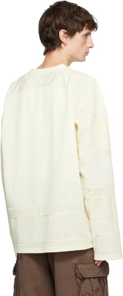 Erl White Long-sleeve T-shirt With V Neck And Maxi Logo On The Front In Tech Fabric Man In White