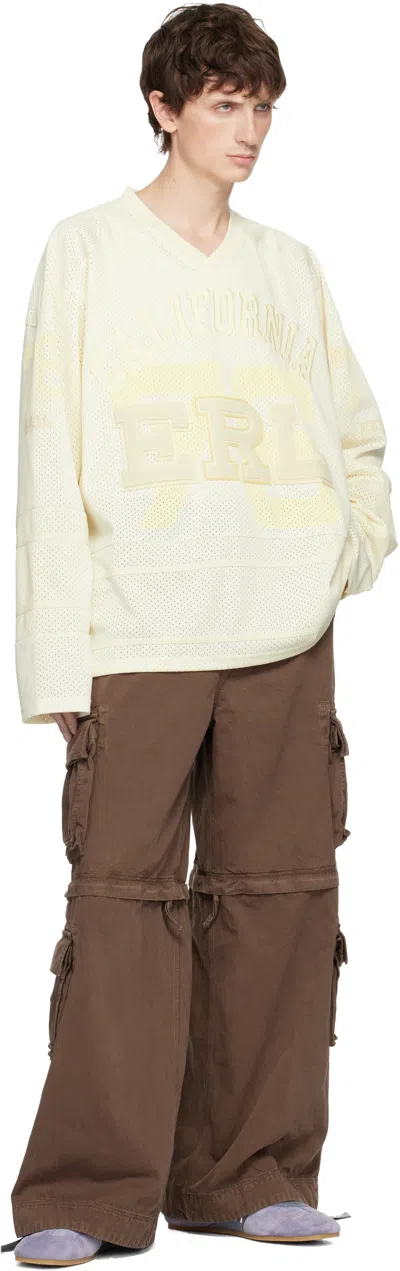 Erl White Long-sleeve T-shirt With V Neck And Maxi Logo On The Front In Tech Fabric Man In White