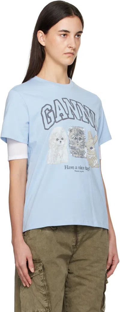 Ganni Basic Cotton Jersey Animals Relaxed T-shirt In Blue