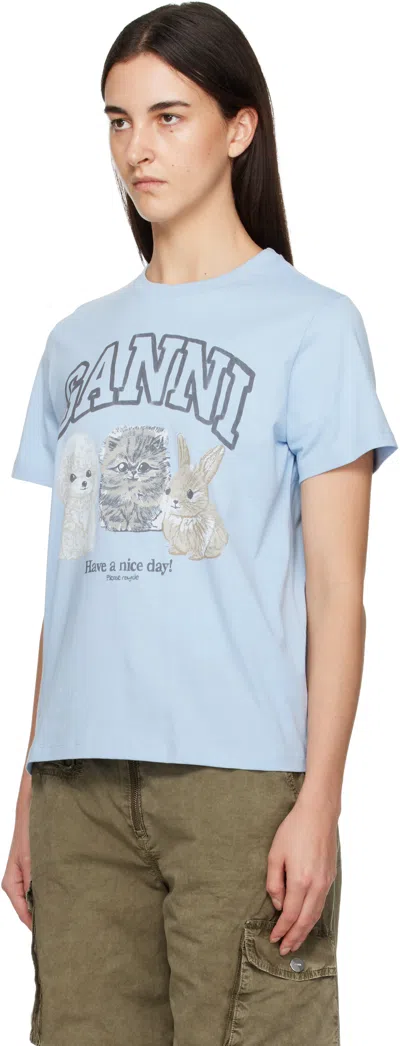 Ganni Basic Cotton Jersey Animals Relaxed T-shirt In Blue