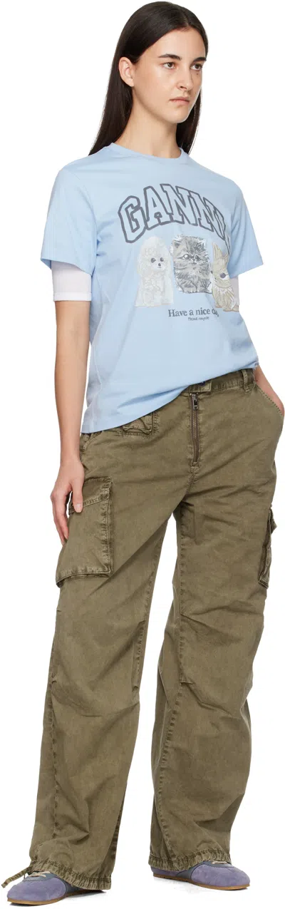 Ganni Basic Cotton Jersey Animals Relaxed T-shirt In Blue