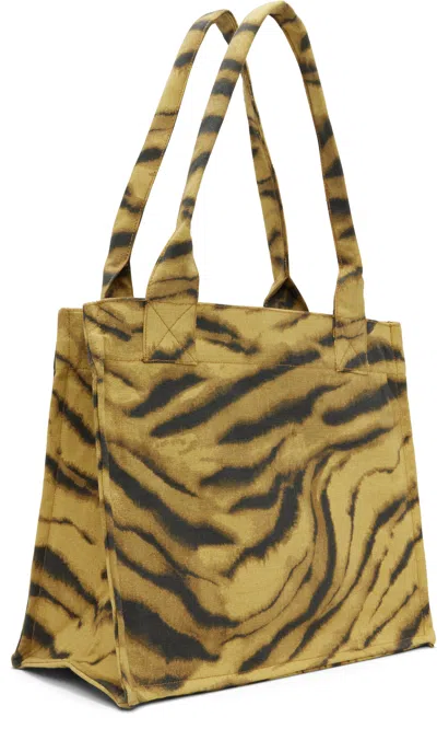 Ganni Shopper Xxl Embroidered Zebra-print Cotton-canvas Tote In Yellow