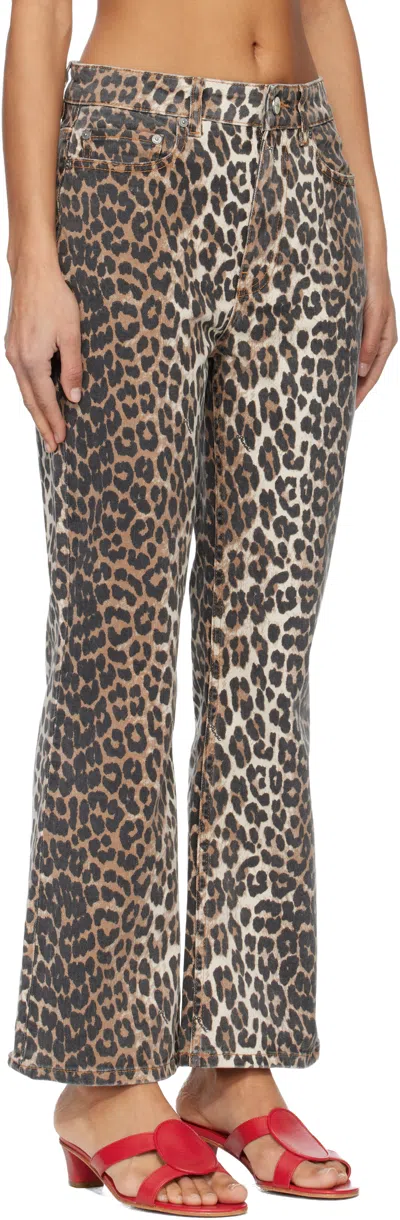 Ganni Wide-leg Animal Print High-rise Jeans With Belt Loops In Gray
