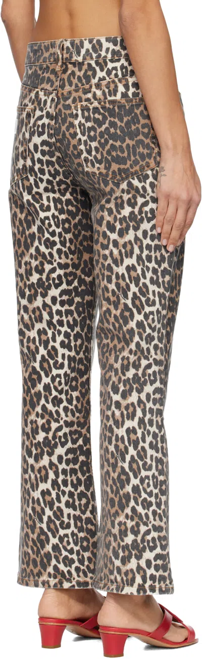 Ganni Wide-leg Animal Print High-rise Jeans With Belt Loops In Gray