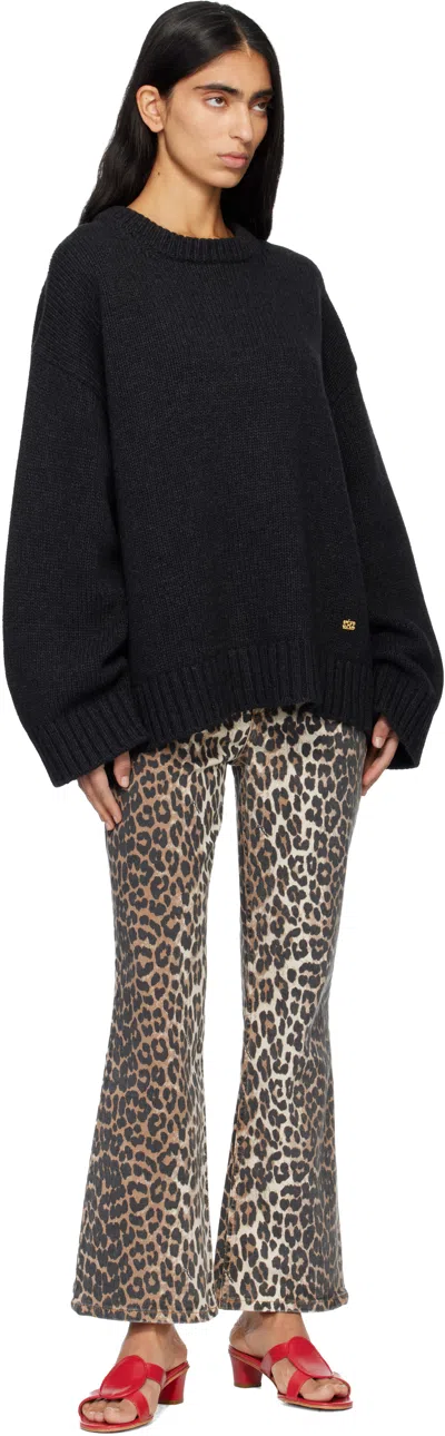 Ganni Wide-leg Animal Print High-rise Jeans With Belt Loops In Gray