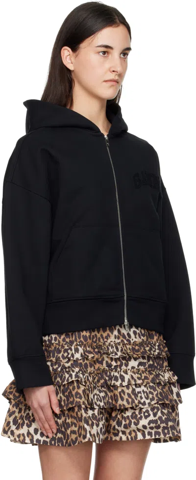 Ganni Black Two-way Zip Hoodie In Black