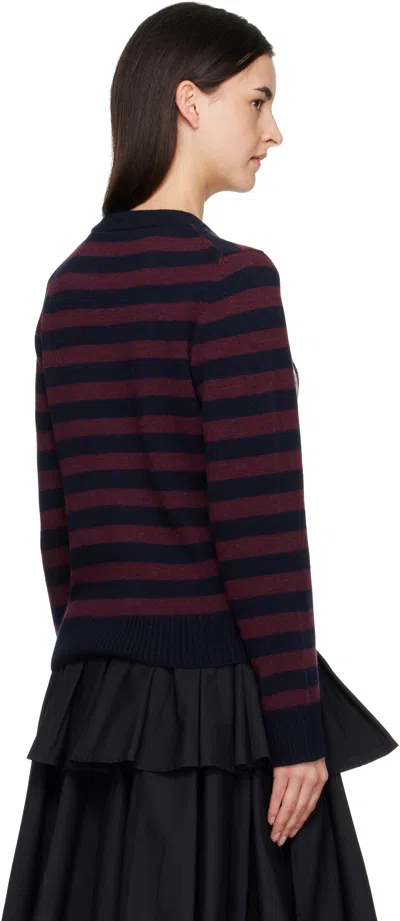 Ganni Burgundy Graphic Wool Mix Poodle Stripe Sweater In Red