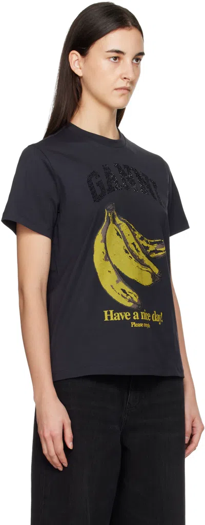Ganni Black Banana Graphic T-shirt In Black