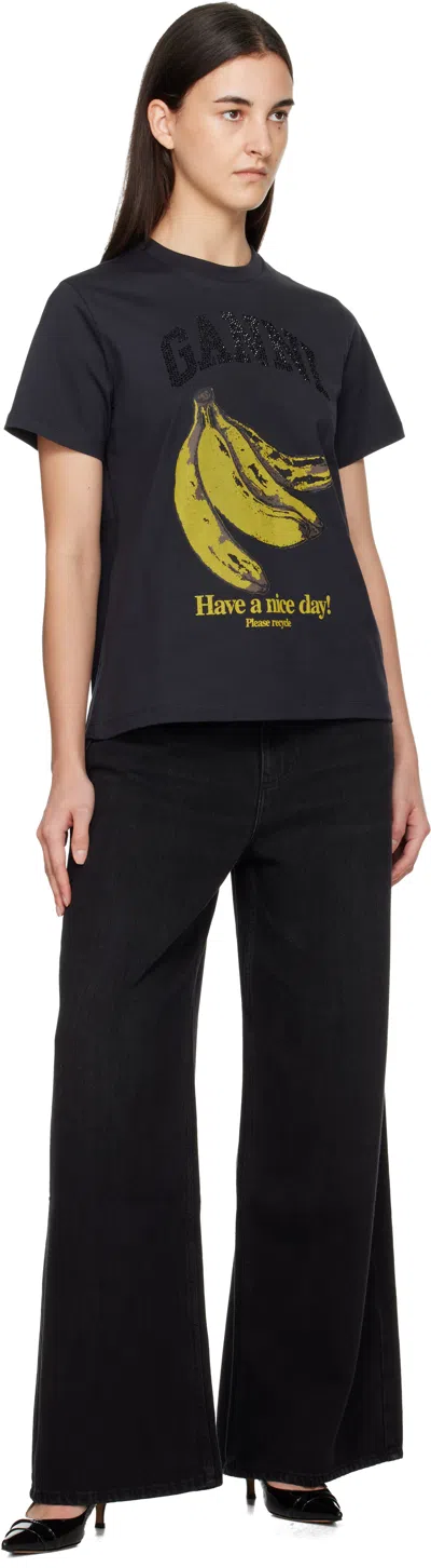 Ganni Black Banana Graphic T-shirt In Black